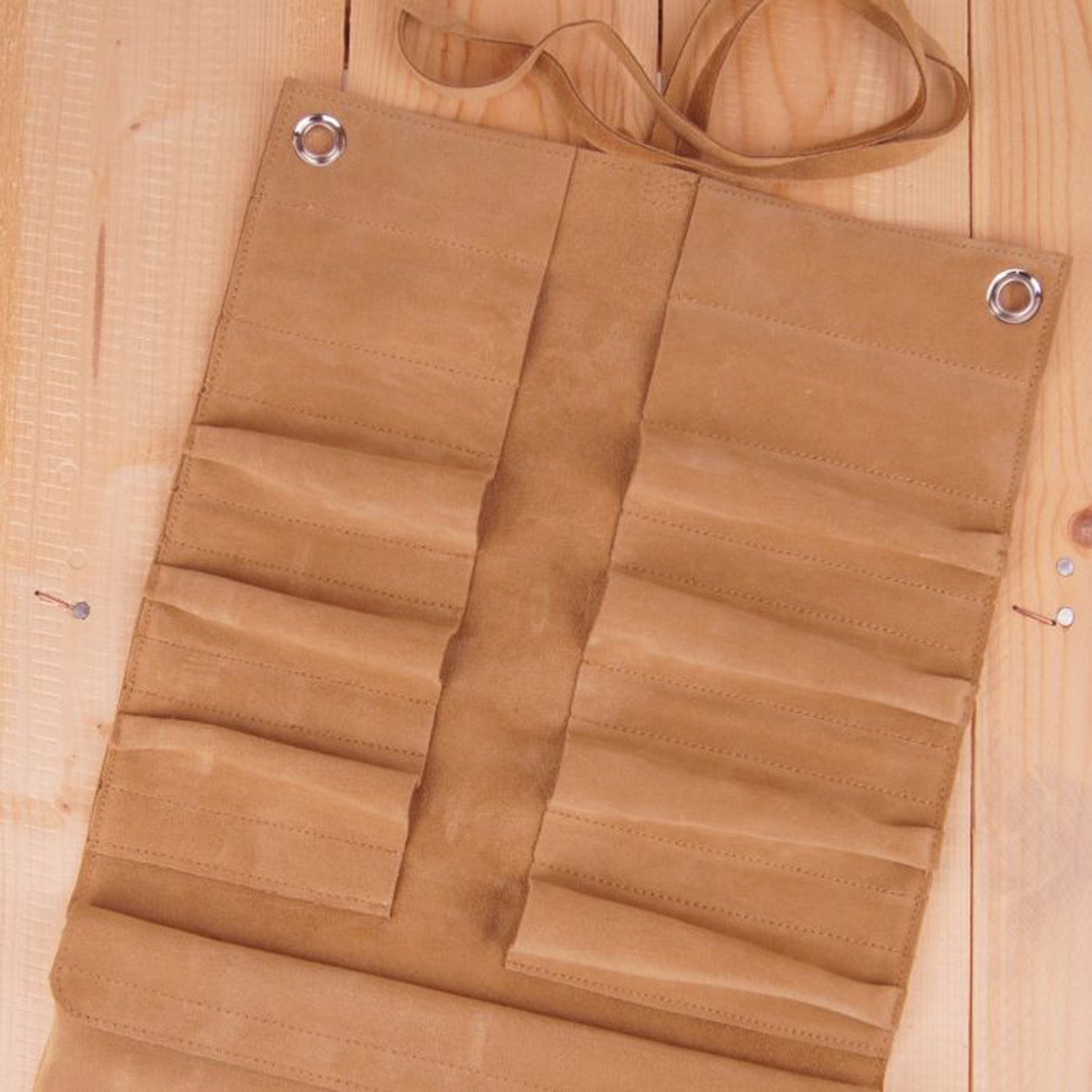 Rouleau à outils en cuir velours brun naturel