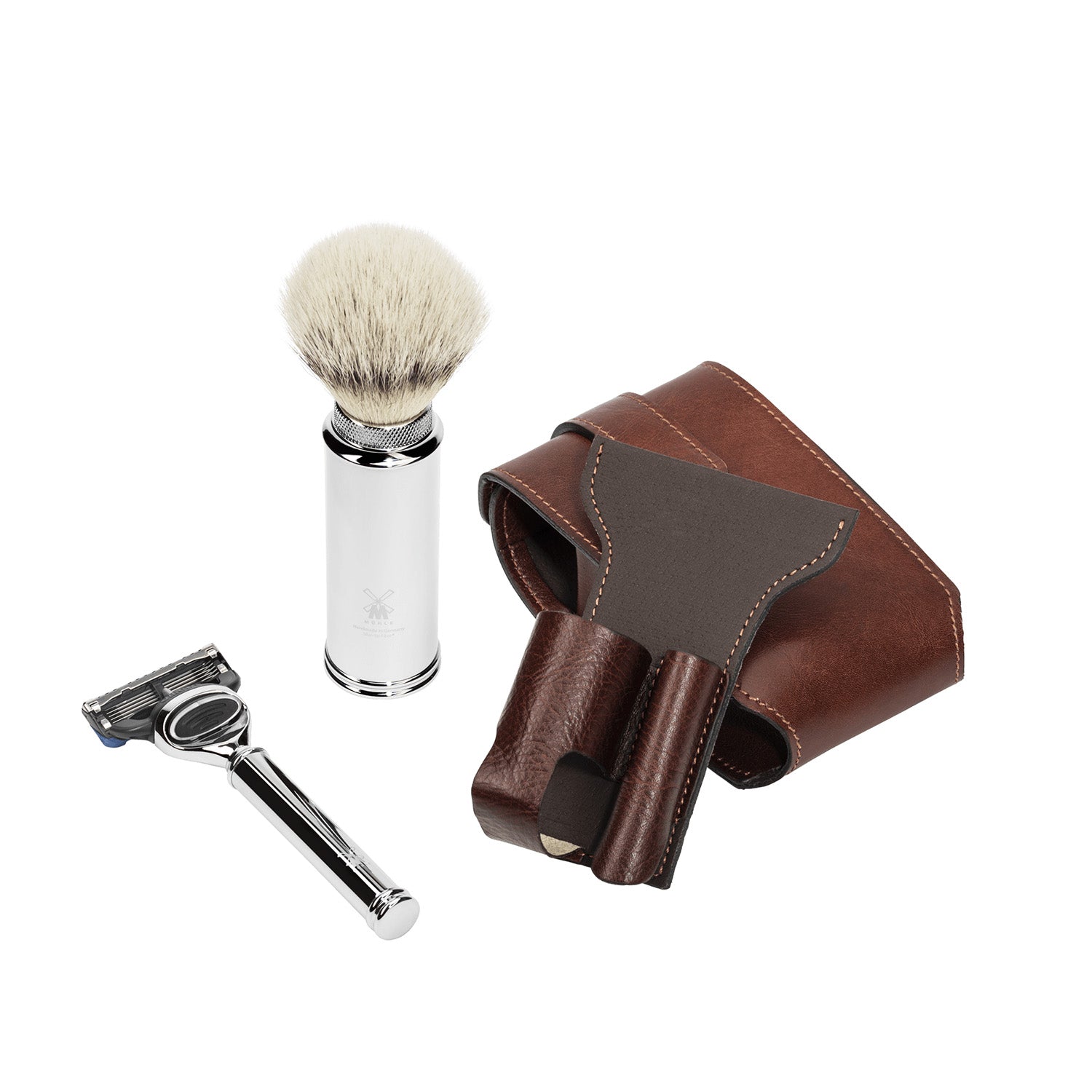 Travel shaving set - razor and shaving brush