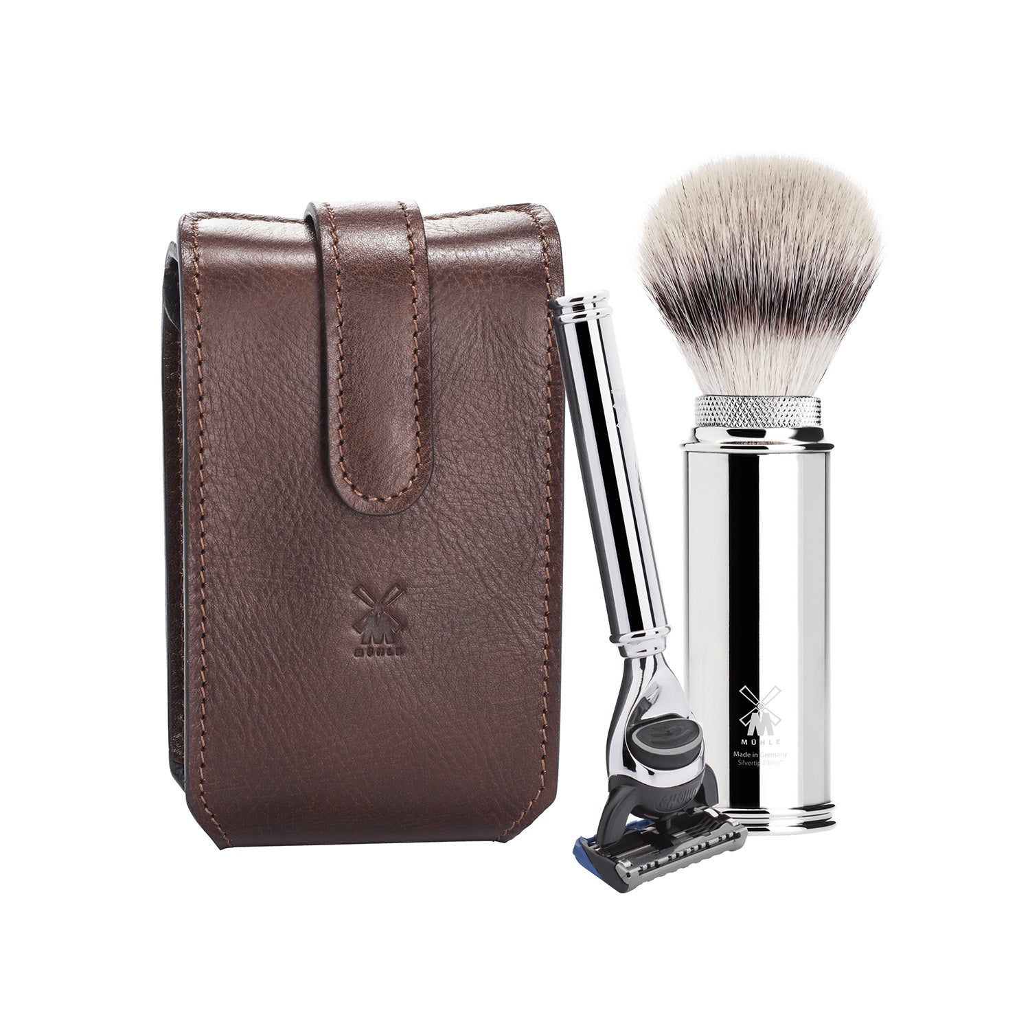 Travel shaving set - razor and shaving brush