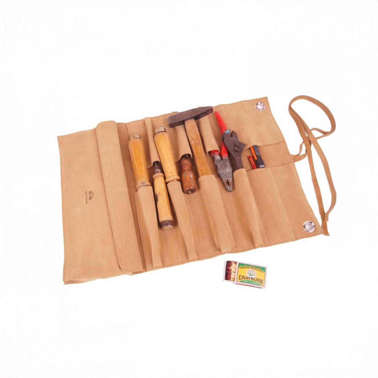 Rouleau à outils en cuir velours brun naturel